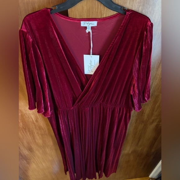 NWT Noelle Red Velvet Midi Dress | Pleated, V-Neck, A-Line | Women’s Plus 2X - Picture 8 of 16